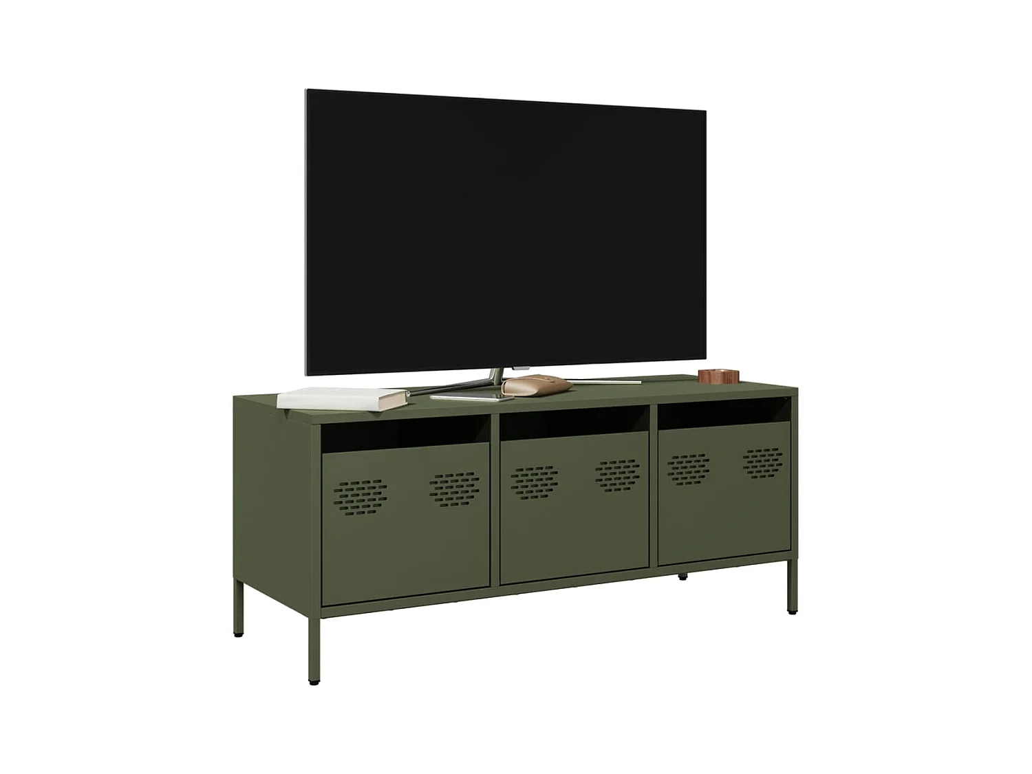 Meuble TV vert olive 101,5x39x43,5 cm acier laminé à froid