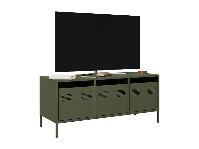 Mobile TV Verde Oliva 101,5x39x43,5cm Acciaio Laminato a Freddo