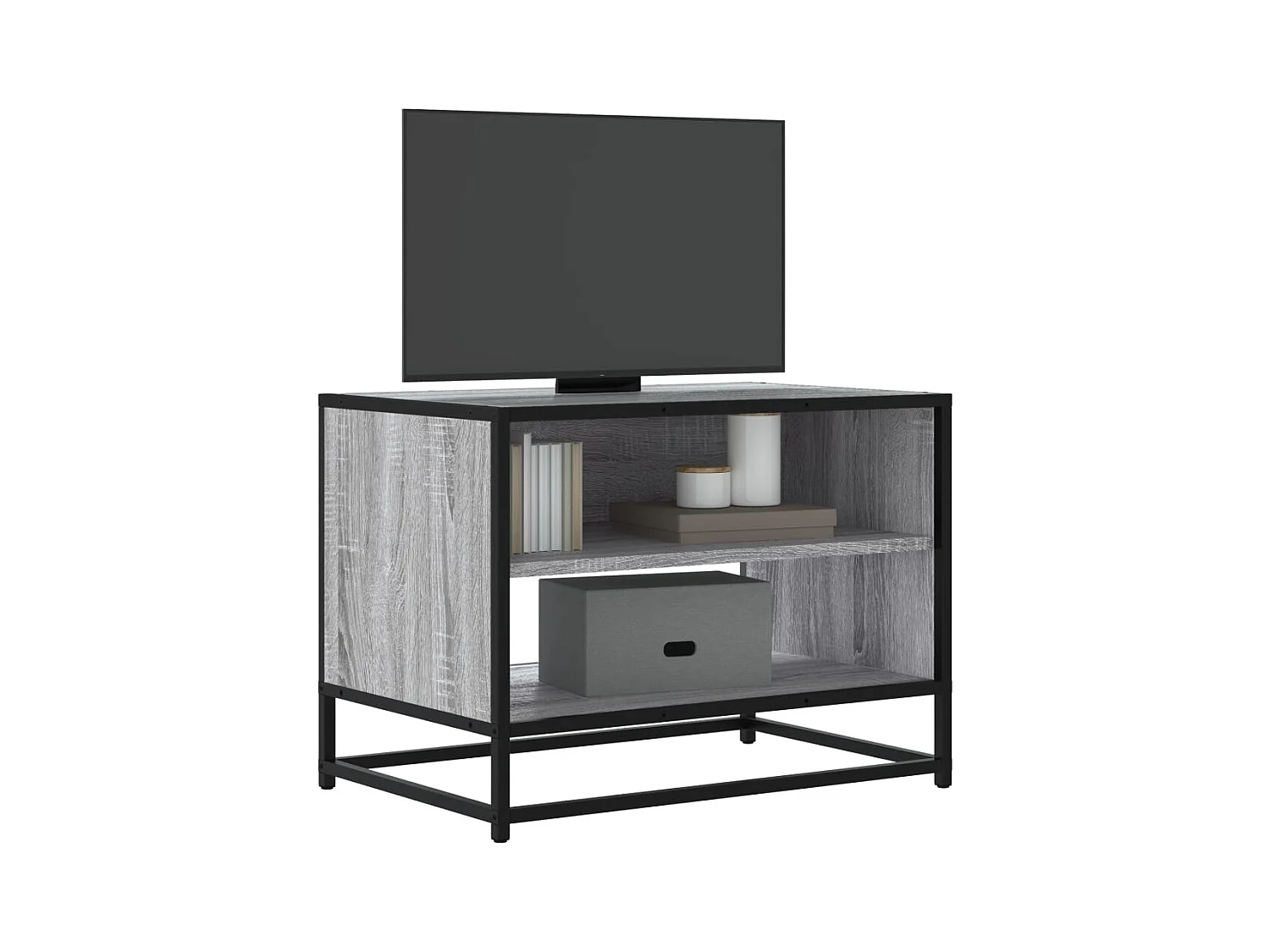 Mueble TV madera ingeniería y metal roble ahumado 61x40x46 cm