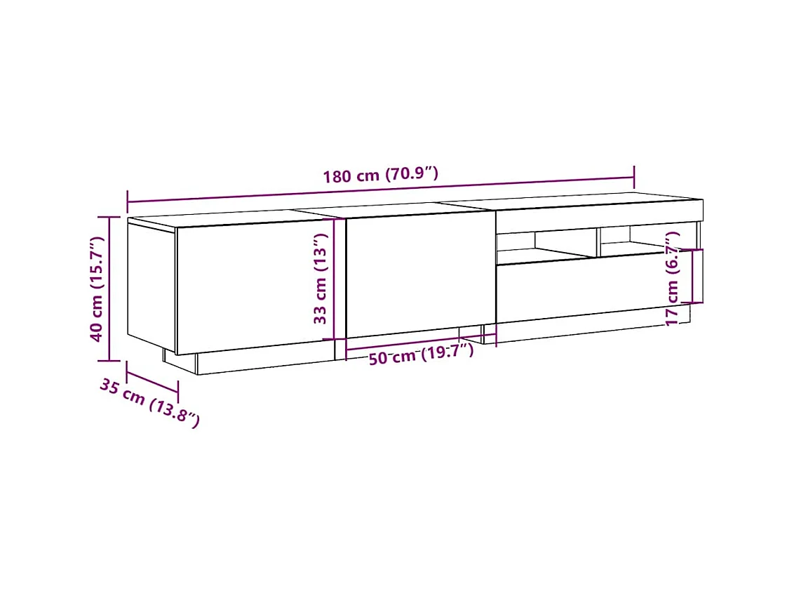Tv-meubel met LED 180x35x40 cm bewerkt hout oud hout