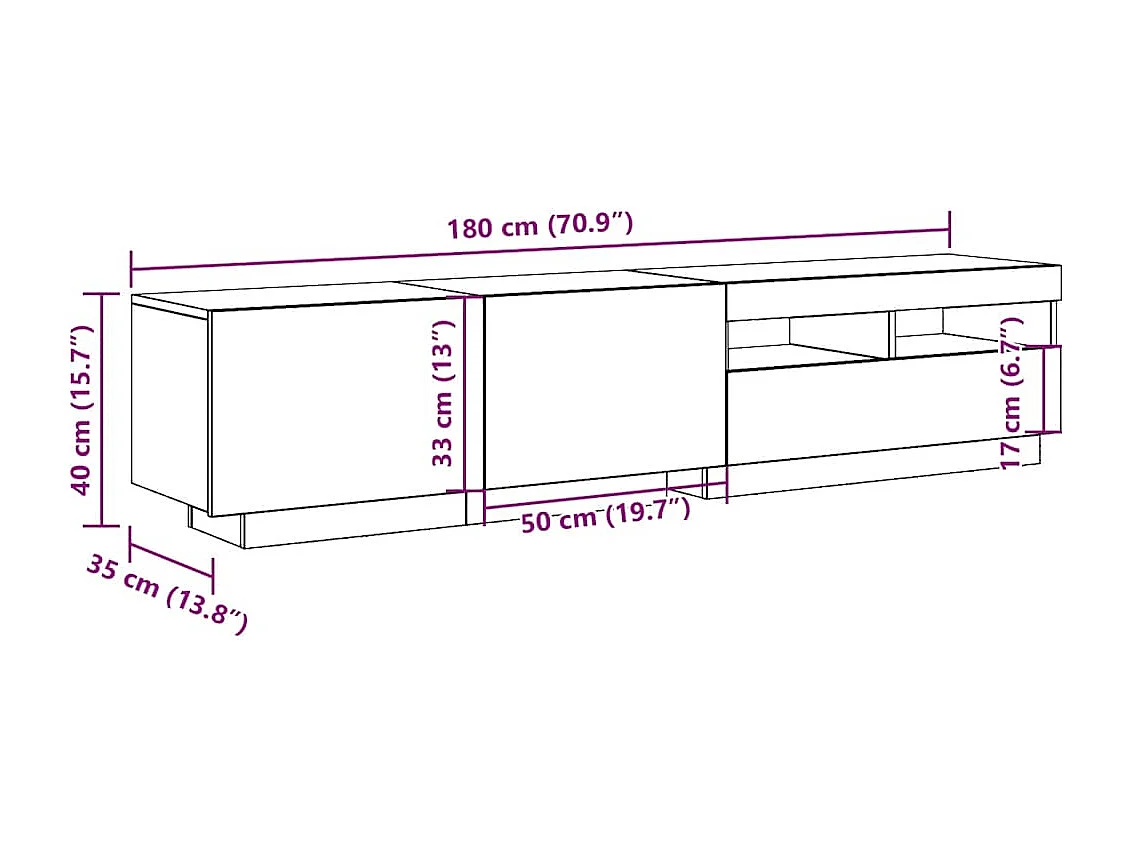 Meuble TV avec lumières LED vieux bois bois d'ingénierie