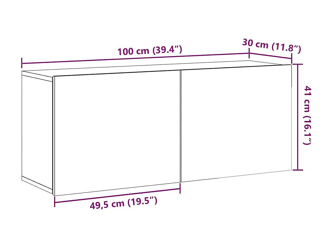 Meuble TV mural vieux bois 100x30x41 cm