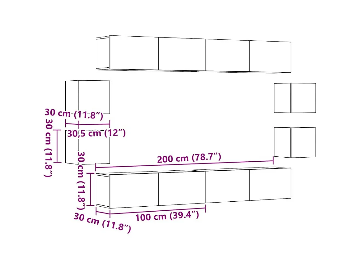 Ensemble de meuble TV mural 8 pcs chêne artisanal