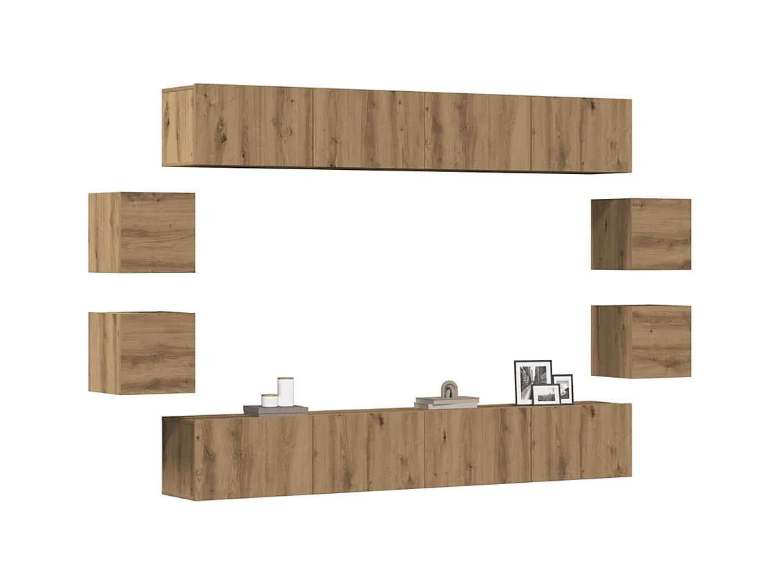 8-tlg. TV-Schrank-Set Wandmontage Artisan-Eiche Holzwerkstoff