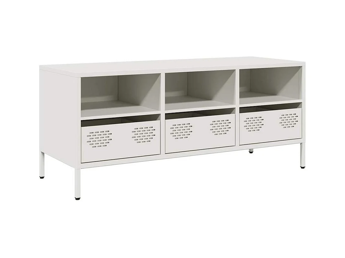 Mobile TV Bianco 101,5x39x43,5 cm in Acciaio Laminato a Freddo