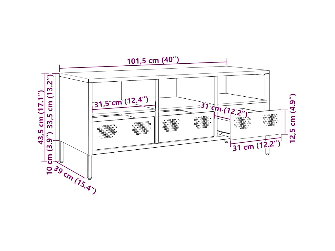 Mobile TV Bianco 101,5x39x43,5 cm in Acciaio Laminato a Freddo