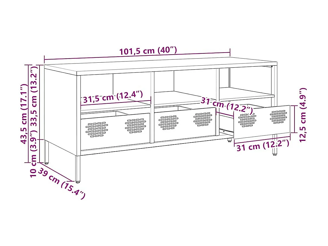 Tv-meubel 101,5x39x43,5 cm koudgewalst staal wit
