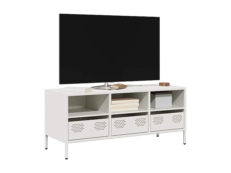 Meuble TV blanc 101,5x39x43,5 cm acier laminé à froid