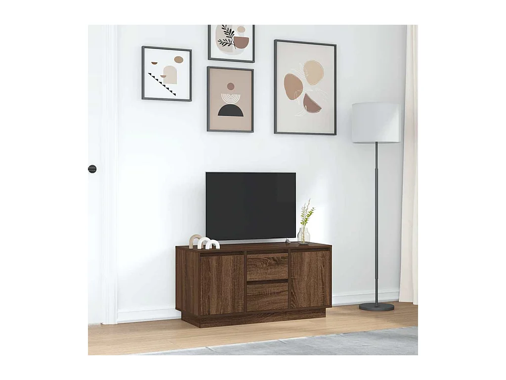 Móvel de TV com luzes LED 100x41x50 cm carvalho castanho