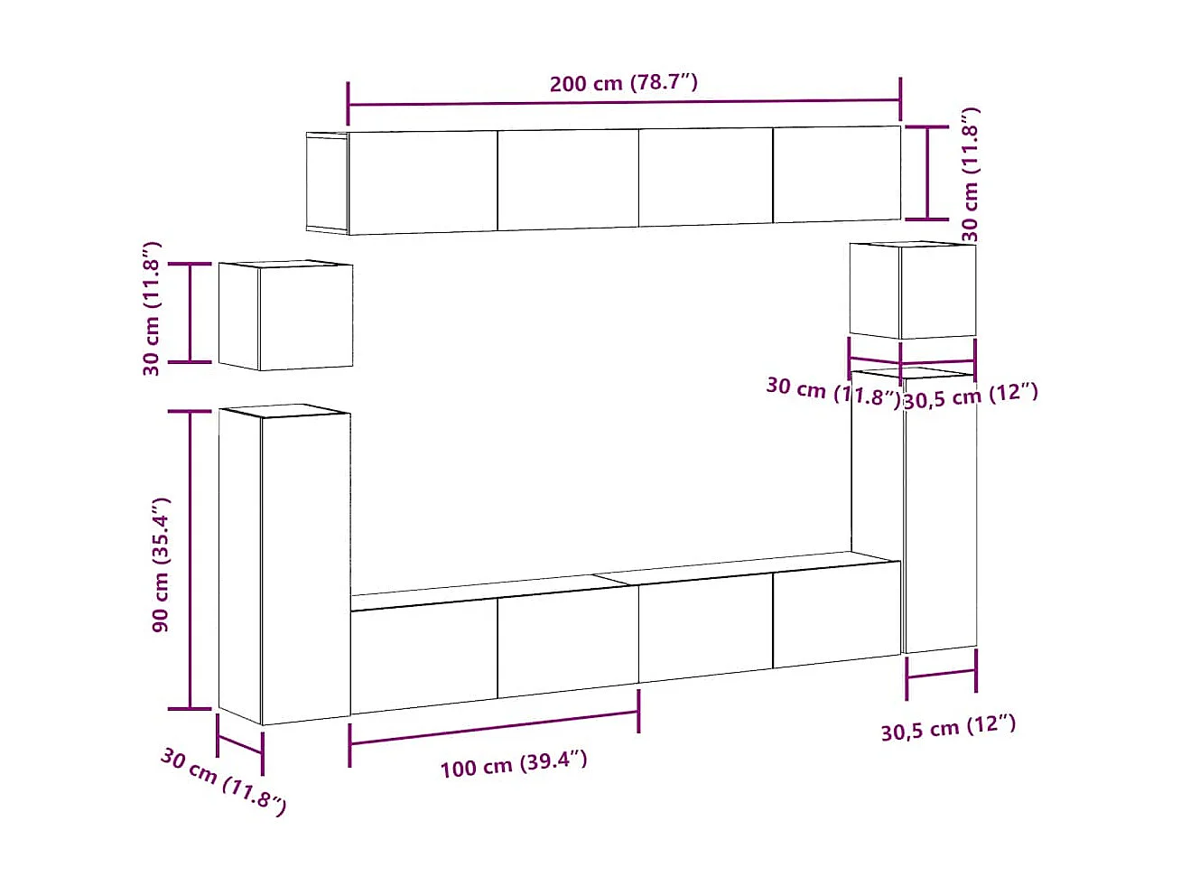 Conjunto de armário TV parede 8 pcs madeira carvalho artisiano
