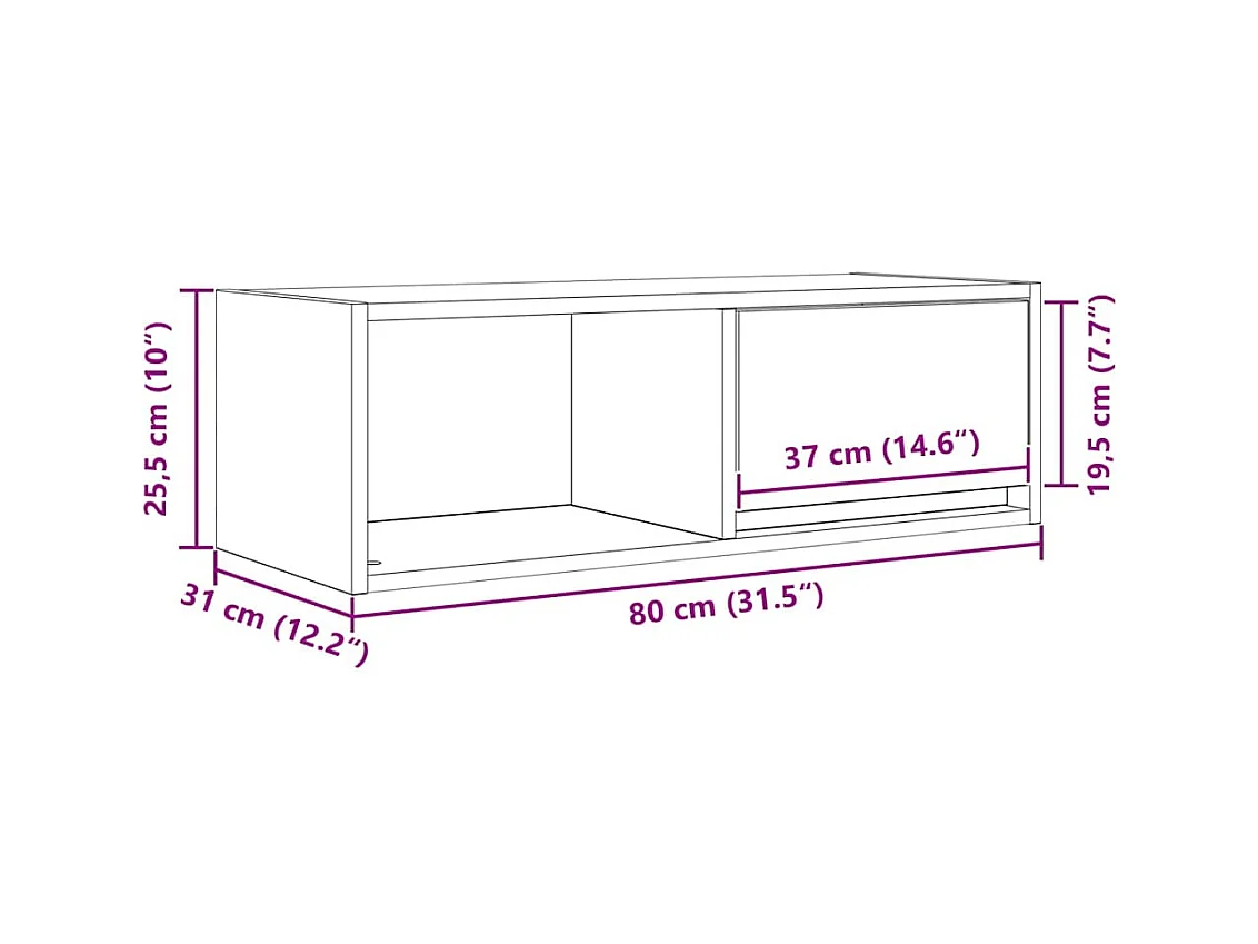 Meuble TV gris béton 80x31x25,5 cm bois d'ingénierie