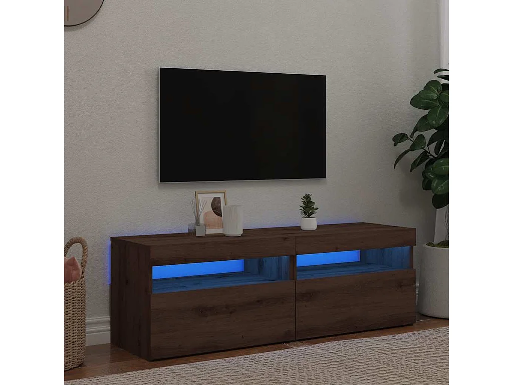 Meubles TV avec lumières LED 2 pcs chêne artisanal
