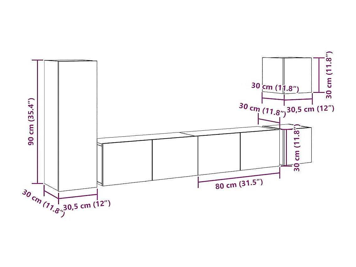Ensemble de meuble TV mural 5 pcs vieux bois bois d'ingénierie