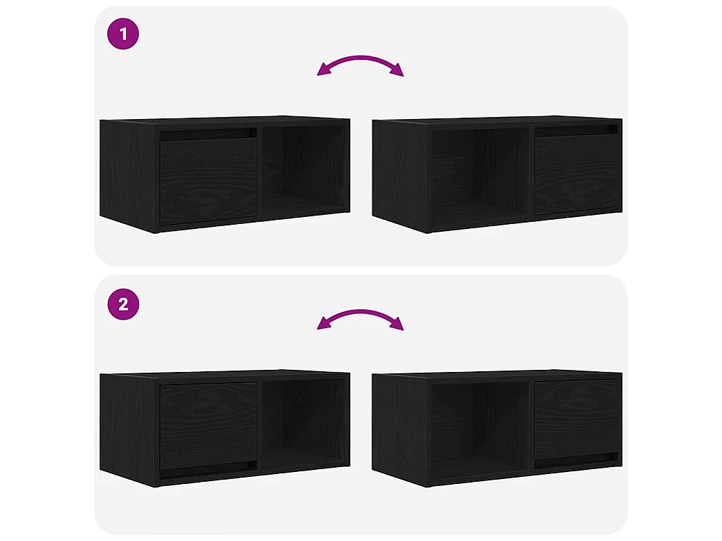 Mobili TV 2 pz Rovere Nero 60x31x25,5 cm in Legno Multistrato