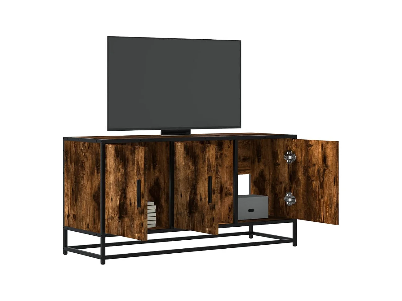 Tv-meubel 100x35x50 cm bewerkt hout metaal gerookt eikenkleurig