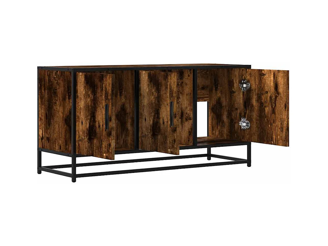 Tv-meubel 100x35x50 cm bewerkt hout metaal gerookt eikenkleurig