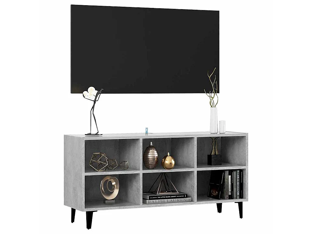 Mobile TV con Gambe in Metallo Grigio Cemento 103,5x30x50 cm