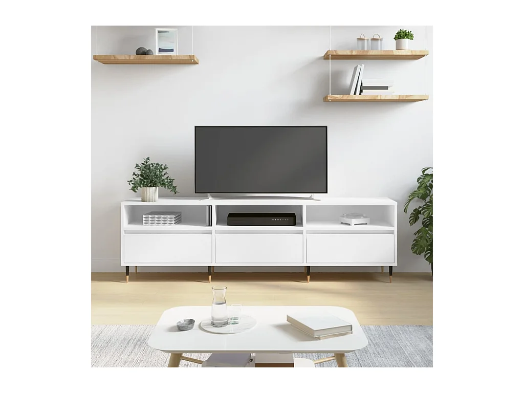 Meuble TV blanc 150x30x44,5 cm bois d'ingénierie