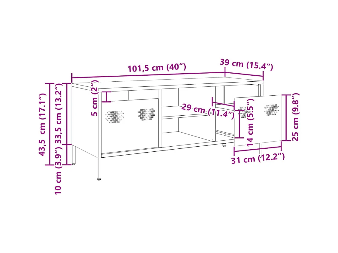 Móvel de TV 101,5x39x43,5 cm aço laminado a frio preto