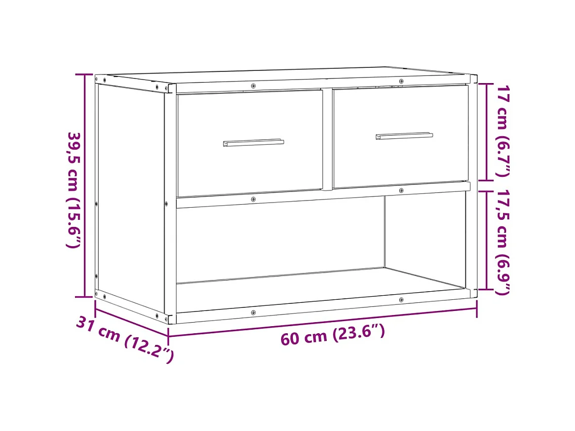 Tv-meubel 60x31x39,5 cm bewerkt hout metaal bruin eikenkleurig