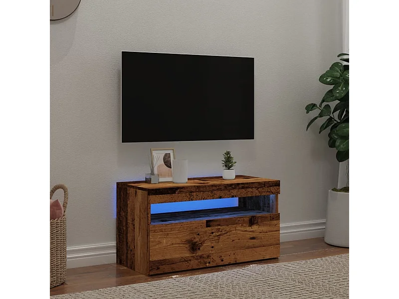 Mobile Porta TV con LED Legno Antico 75x35x40 cm Multistrato