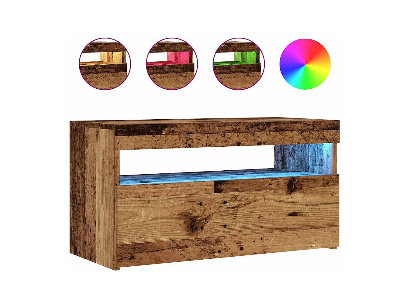 Meuble TV avec lumières LED vieux bois bois d'ingénierie