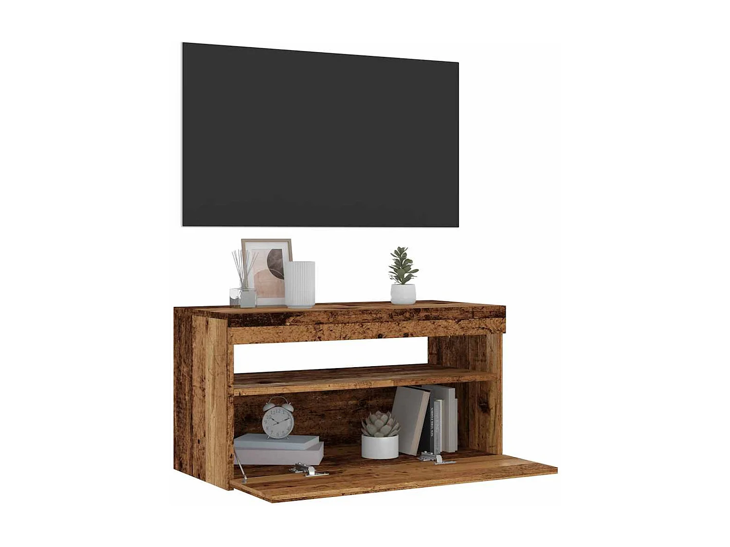 TV-Schrank mit LED-Leuchten Altholz-Optik 75x35x40 cm