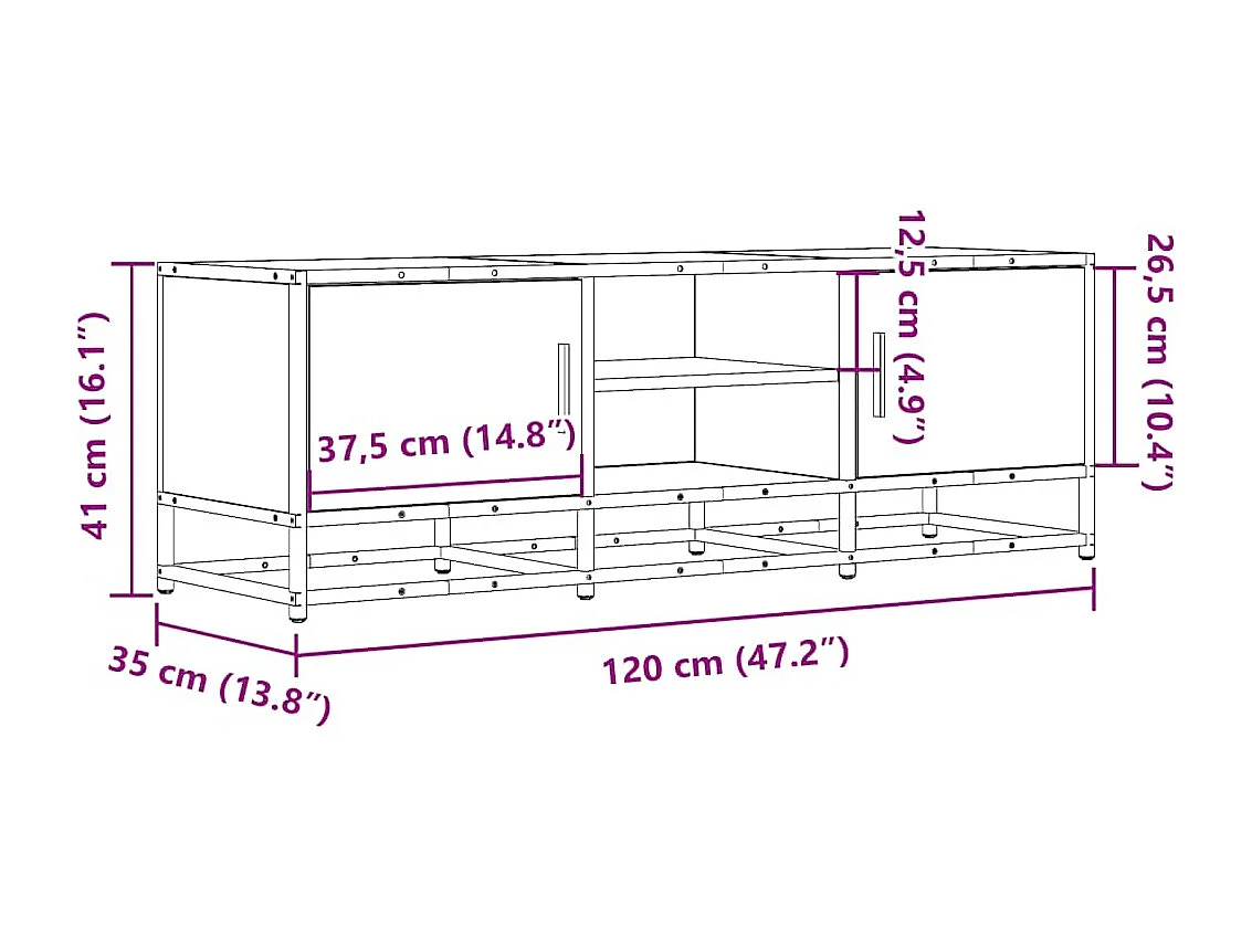 Mobile TV Rovere Fumo 120x35x41 cm Legno Multistrato e Metallo