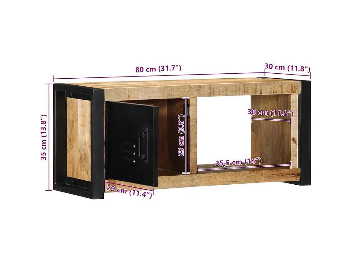Tv-meubel 80x30x35 cm massief ruw mangohout