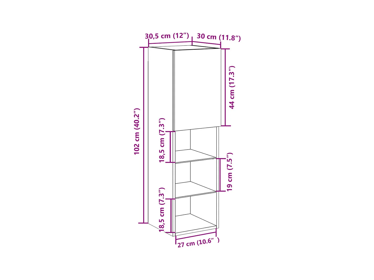Meuble TV avec lumières LED vieux bois 30,5x30x102 cm
