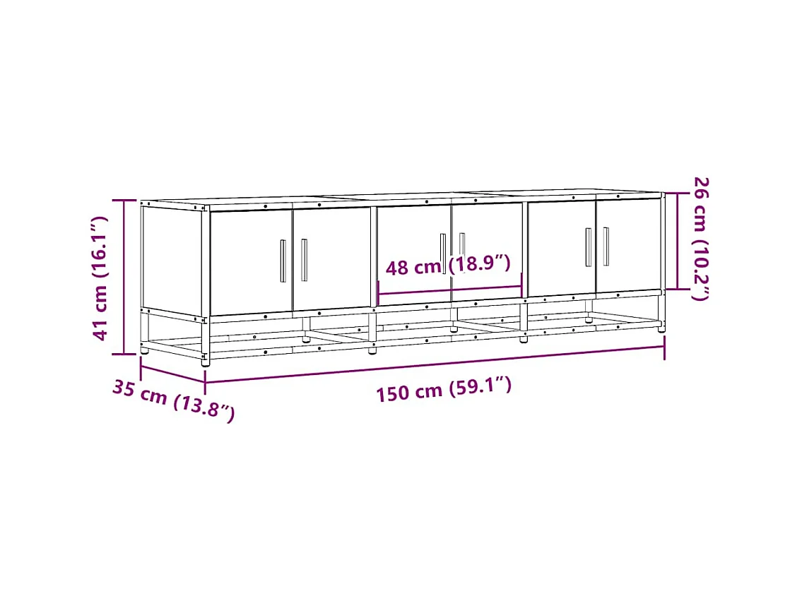 Tv-meubel 150x35x41 cm bewerkt hout metaal gerookt eikenkleurig