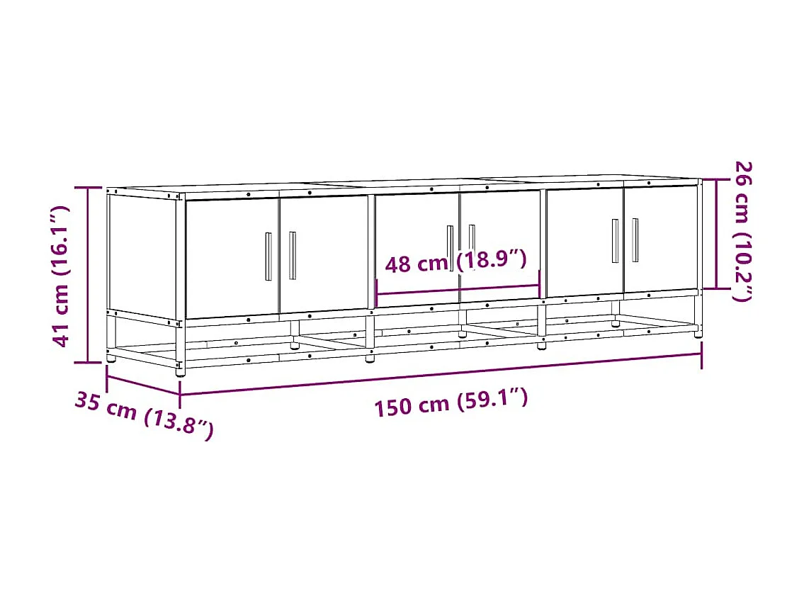 Meuble TV chêne fumé 150x35x41 cm bois d'ingénierie et métal