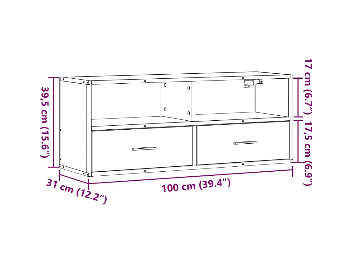 Meuble TV sonoma gris 100x31x39,5 cm bois d'ingénierie et métal