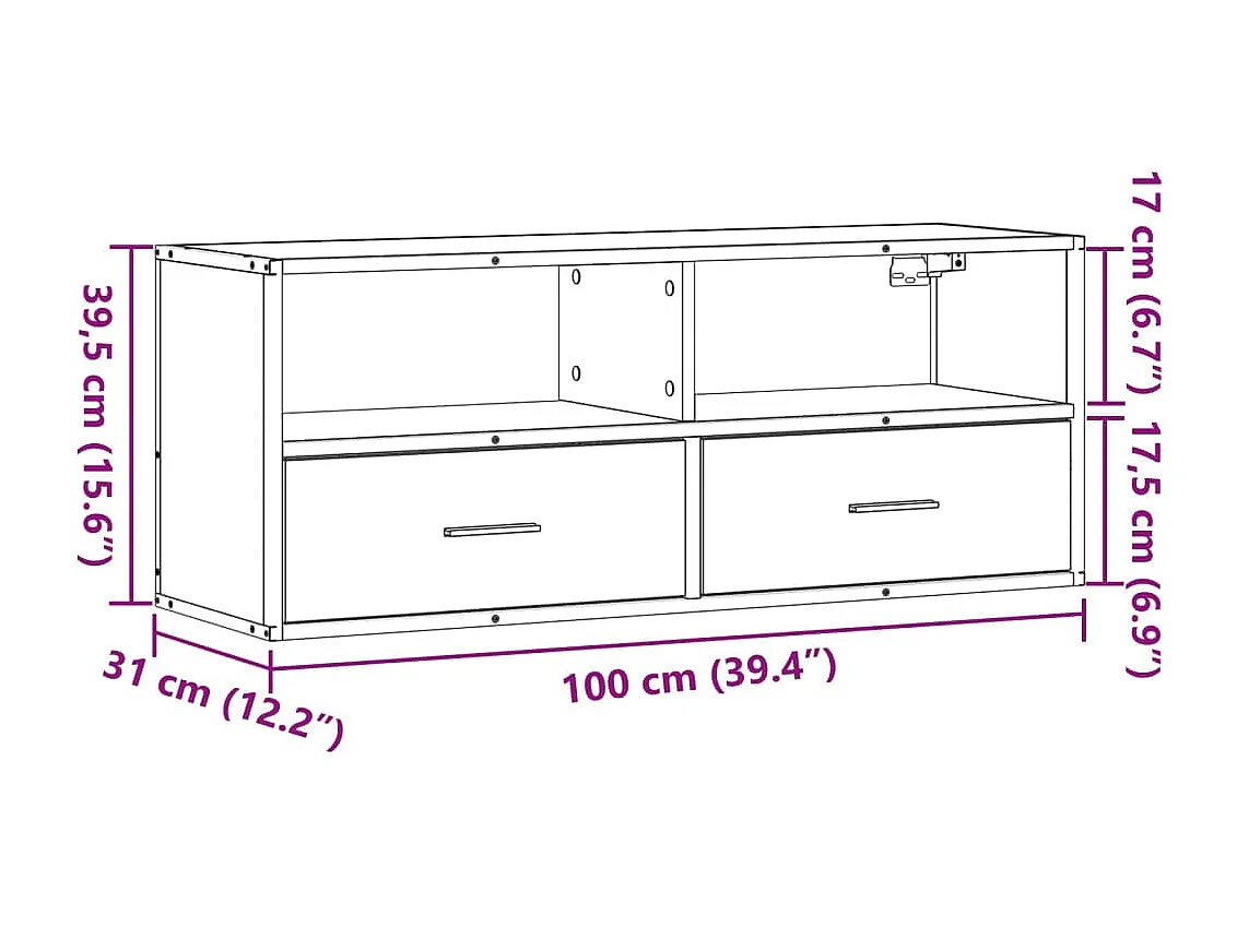 Meuble TV sonoma gris 100x31x39,5 cm bois d'ingénierie et métal