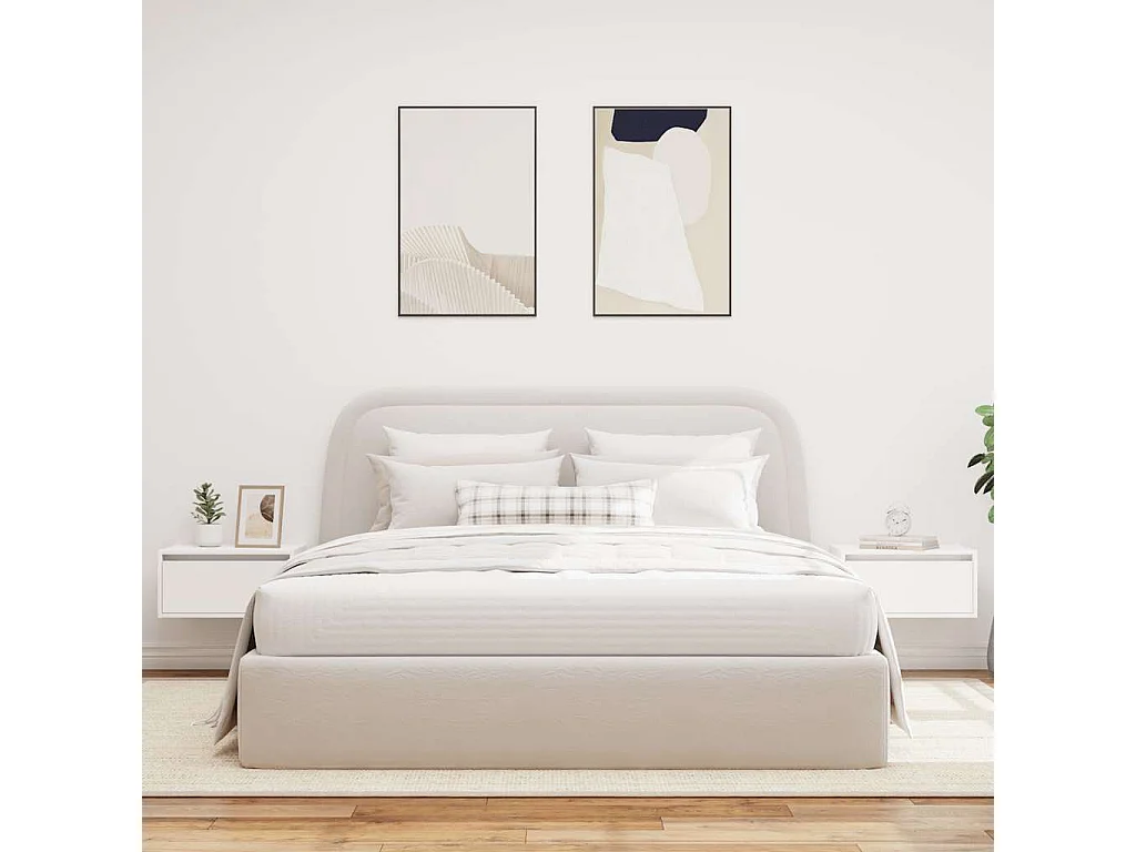 Tables de chevet murales avec lumières LED 2 pcs blanc