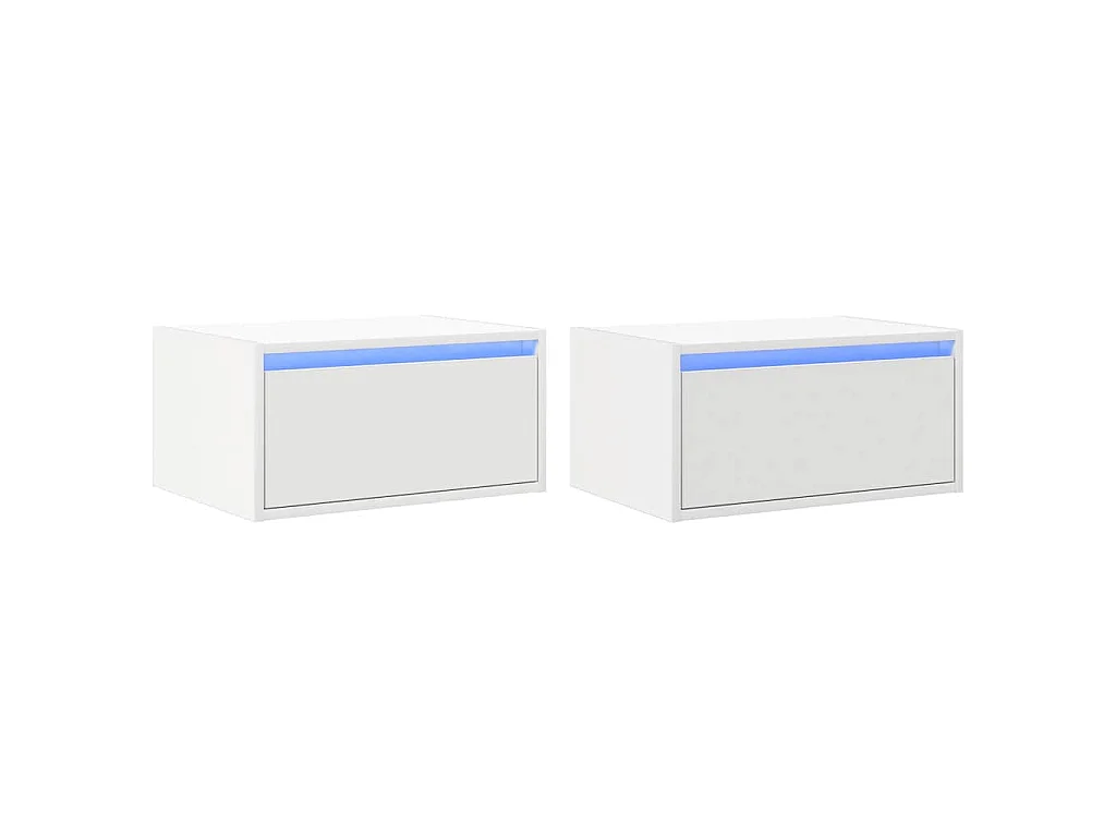 Tables de chevet murales avec lumières LED 2 pcs blanc