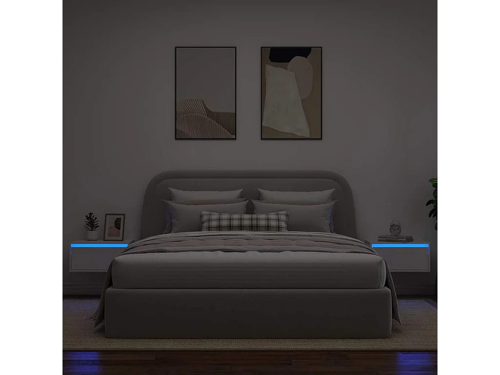 Tables de chevet murales avec lumières LED 2 pcs blanc