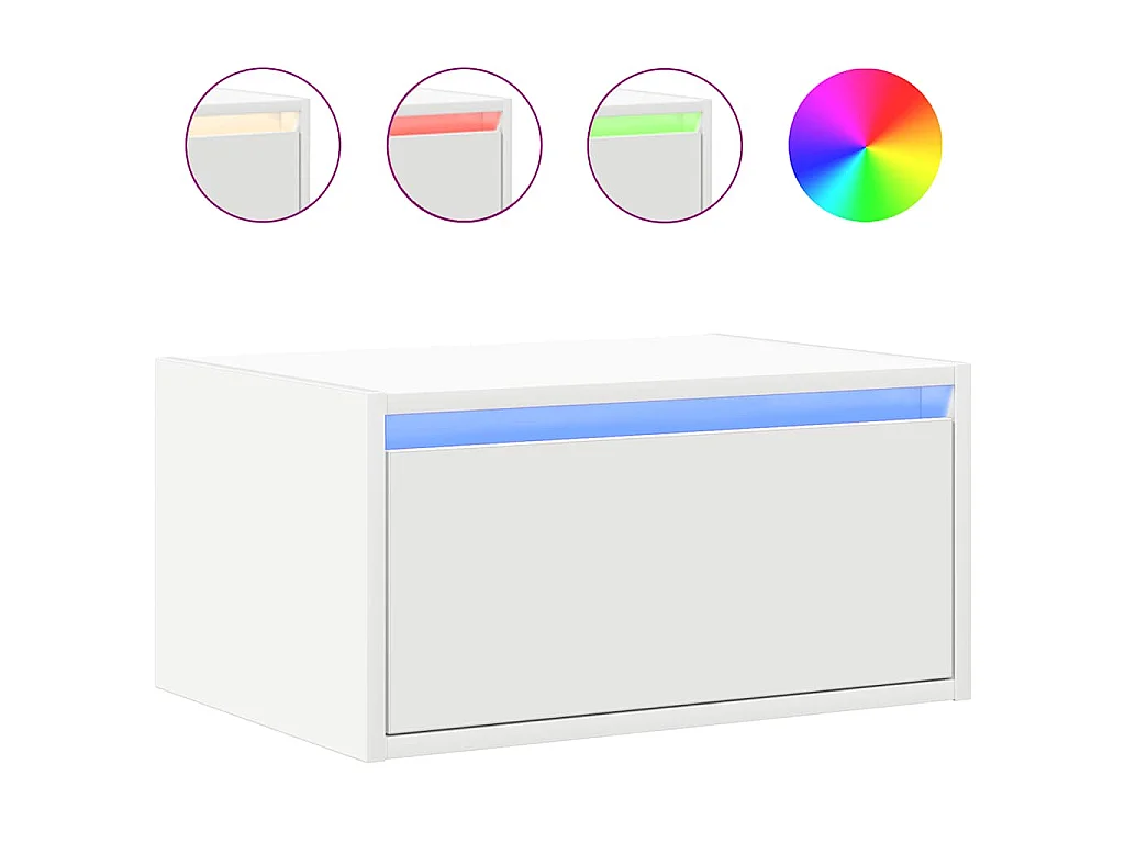 Tables de chevet murales avec lumières LED 2 pcs blanc