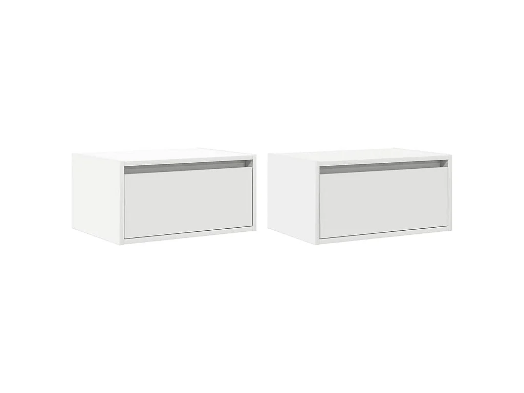 Tables de chevet murales avec lumières LED 2 pcs blanc