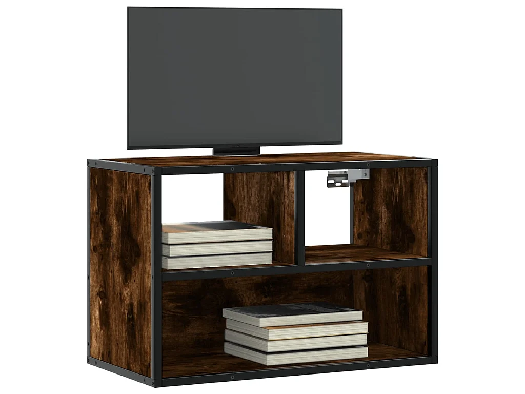 Meuble TV chêne fumé 60x31x39,5 cm bois d'ingénierie et métal