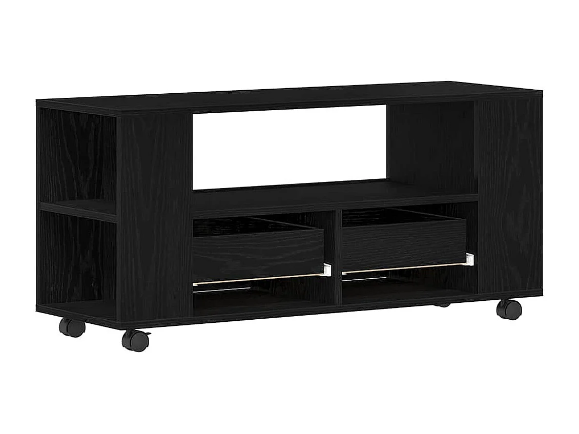 Meuble TV avec roulettes chêne noir bois d'ingénierie
