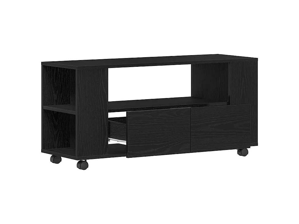 TV-Schrank mit Rollen Schwarz Eichen-Optik 102x34,5x43cm