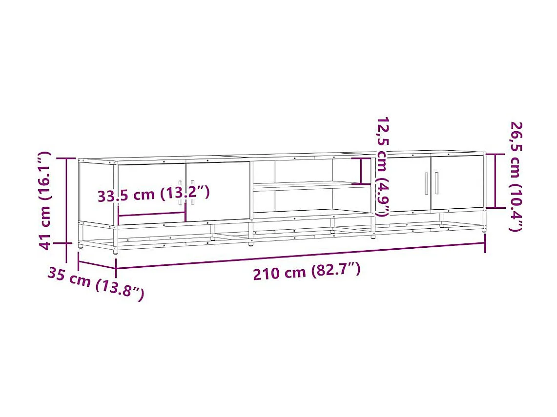 Móvel de TV 210x35x41 cm derivados de madeira carvalho castanho