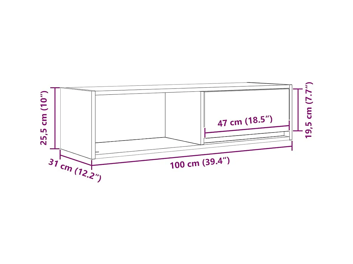 Tv-meubel 100x31x25,5 cm bewerkt hout oud hout