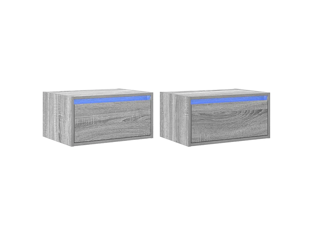 Comodini a Parete con luci LED 2 pz Grigio Sonoma