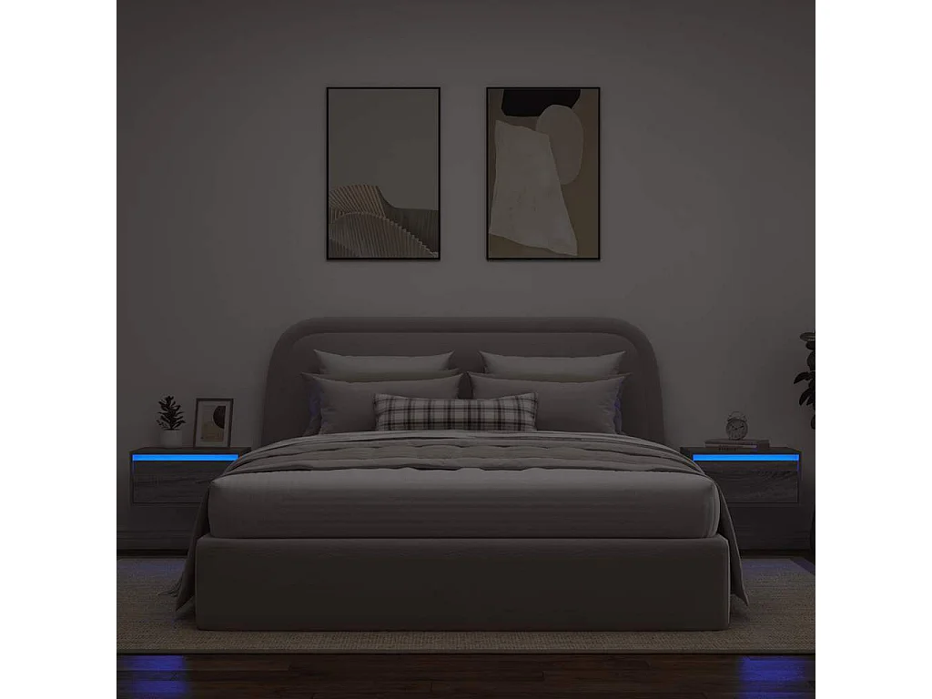 Comodini a Parete con luci LED 2 pz Grigio Sonoma
