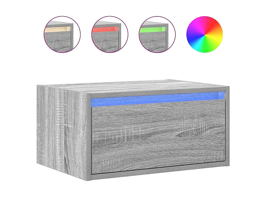 Comodini a Parete con luci LED 2 pz Grigio Sonoma