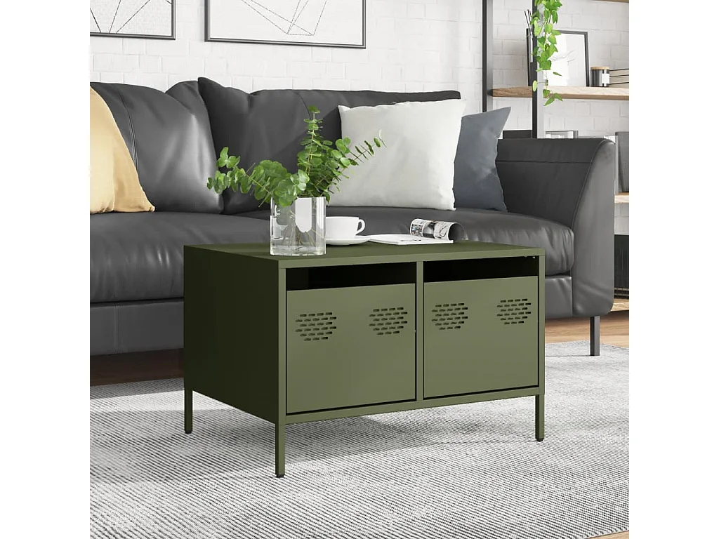 Meuble TV vert olive 68x50x43,5 cm acier laminé à froid