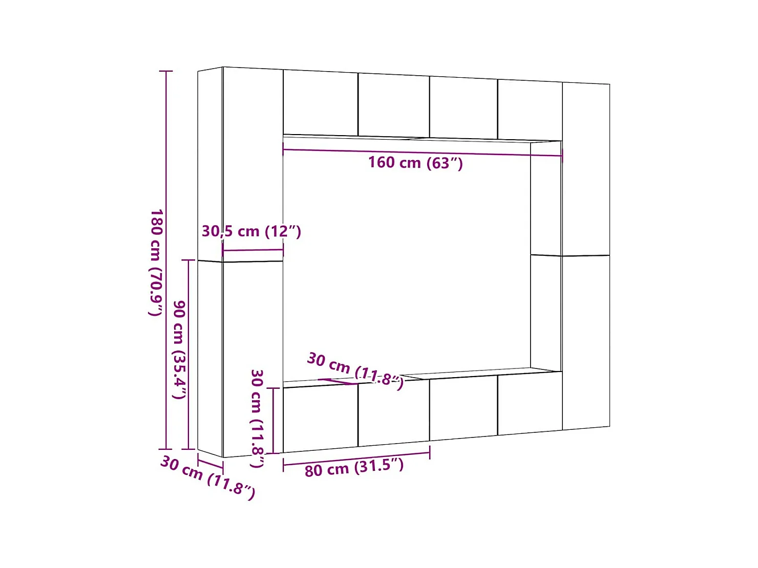 Conjunto de armário TV parede 8 pcs madeira carvalho artisiano
