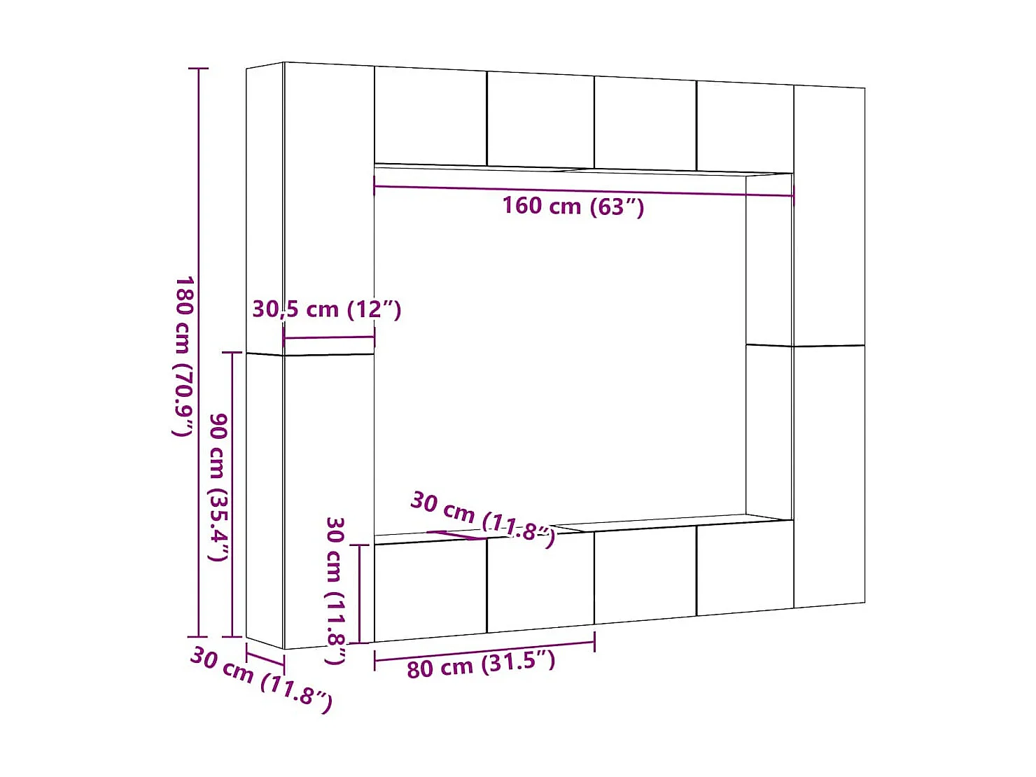 8-tlg. TV-Schrank-Set Wandmontage Artisan-Eiche Holzwerkstoff